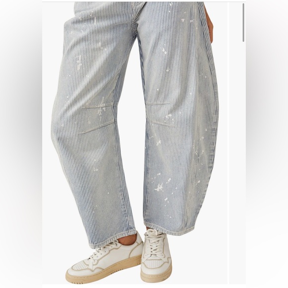 Free People Striped Good Luck Barrel Jeans - Picture 5 of 12